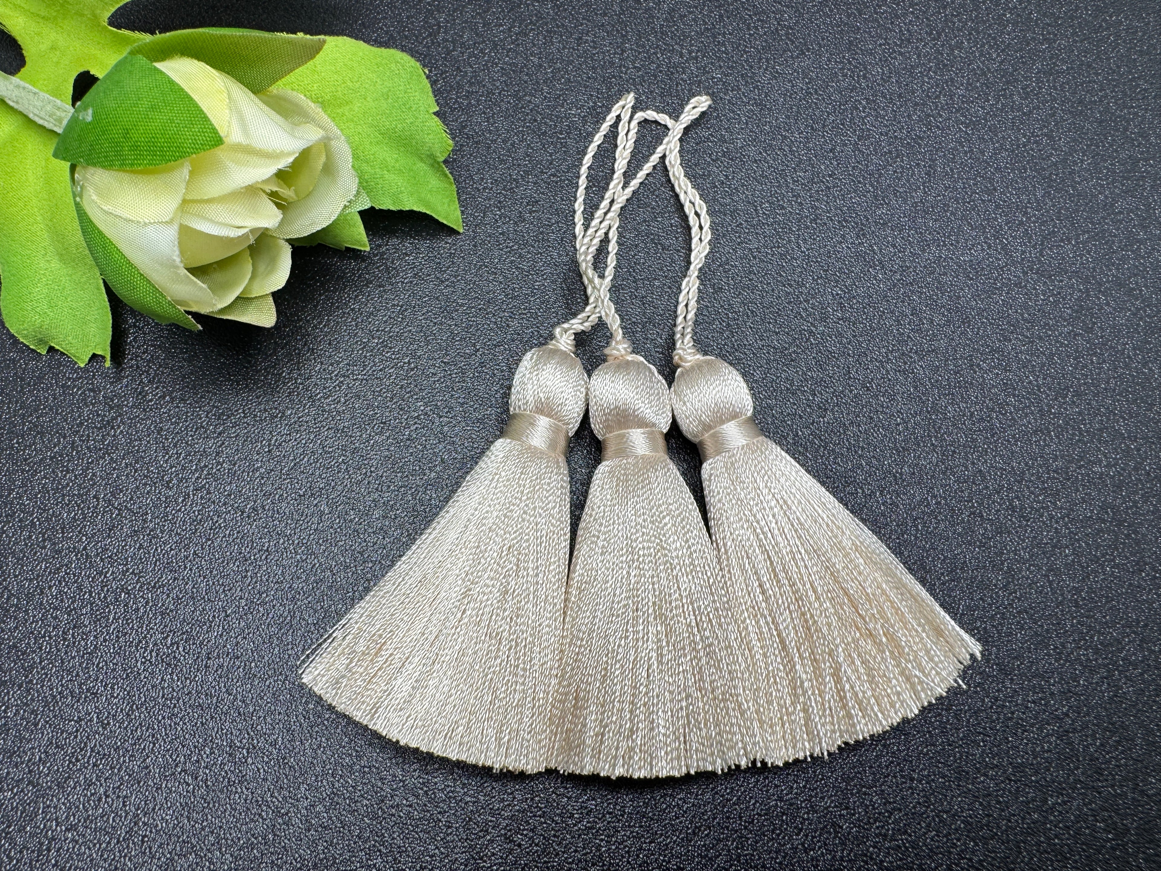 Beige 2 inches small silk tassels for wedding invitations