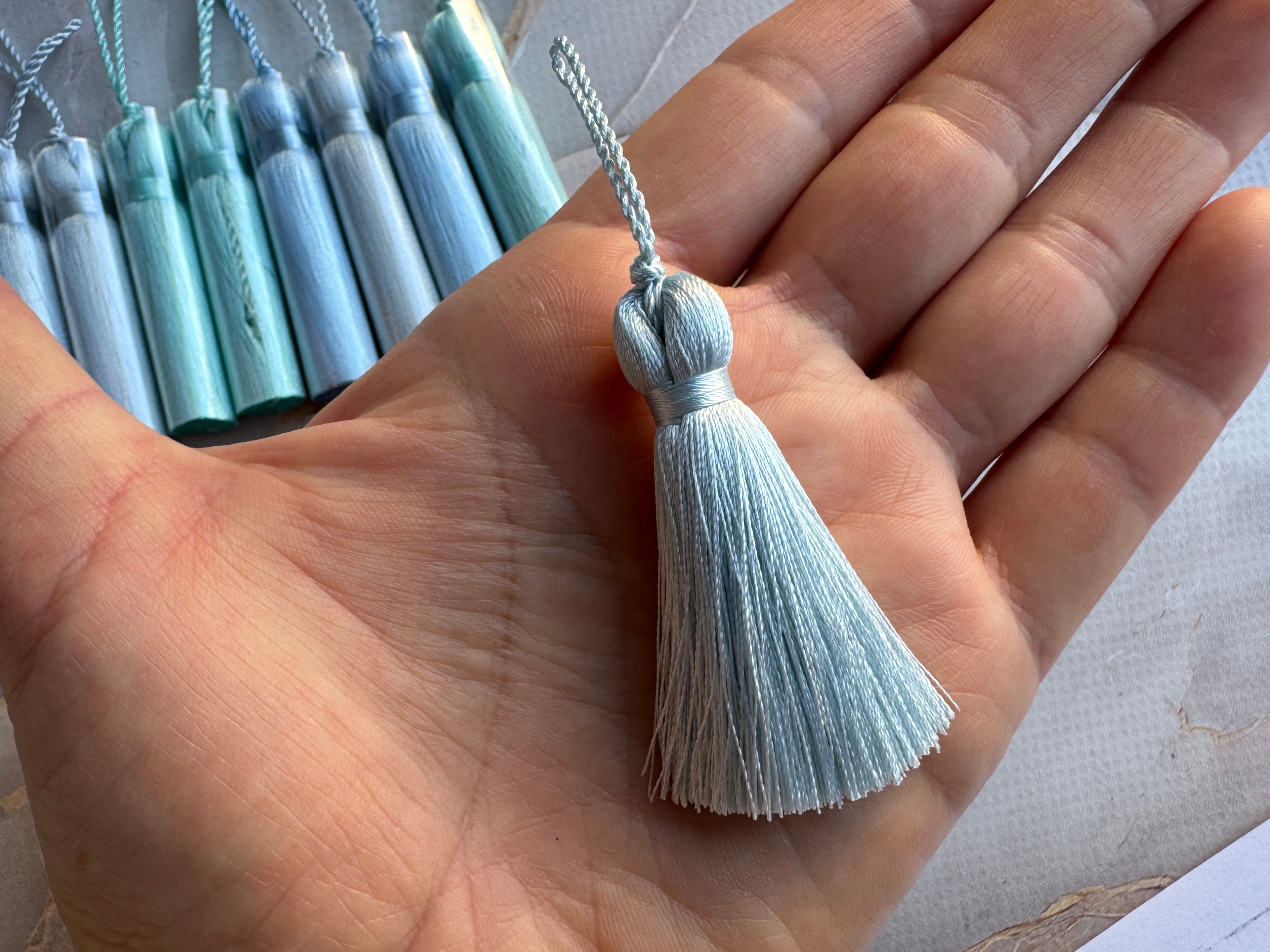 Blue 2 inches silk tassels for invitations with twisted loop