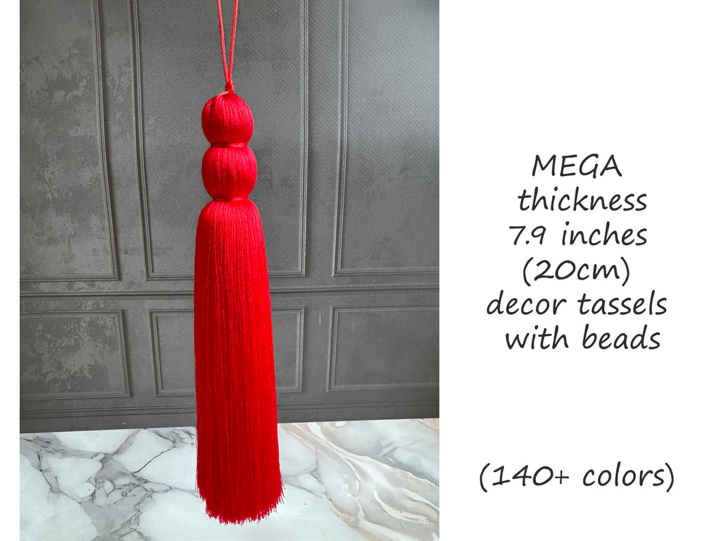 Decorative 7.9 inches (20cm) MEGA thick silk tassel with beads