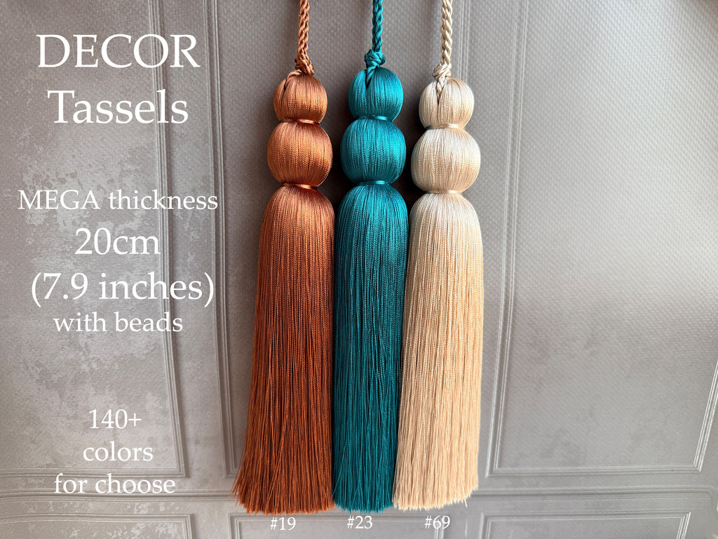 Decorative 7.9 inches (20cm) MEGA thick silk tassel with beads