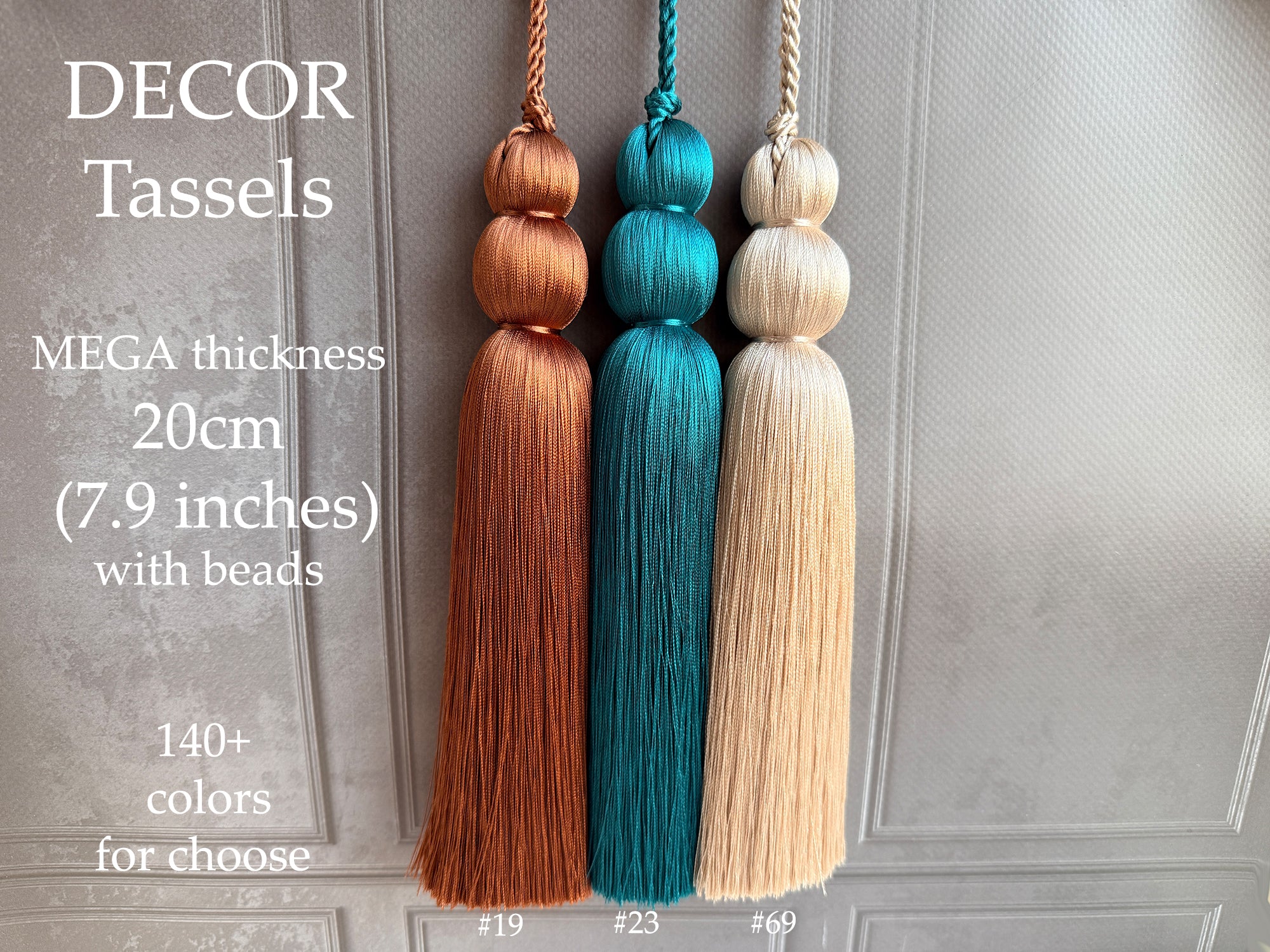 Decorative 7.9 inches (20cm) MEGA thick silk tassel with beads