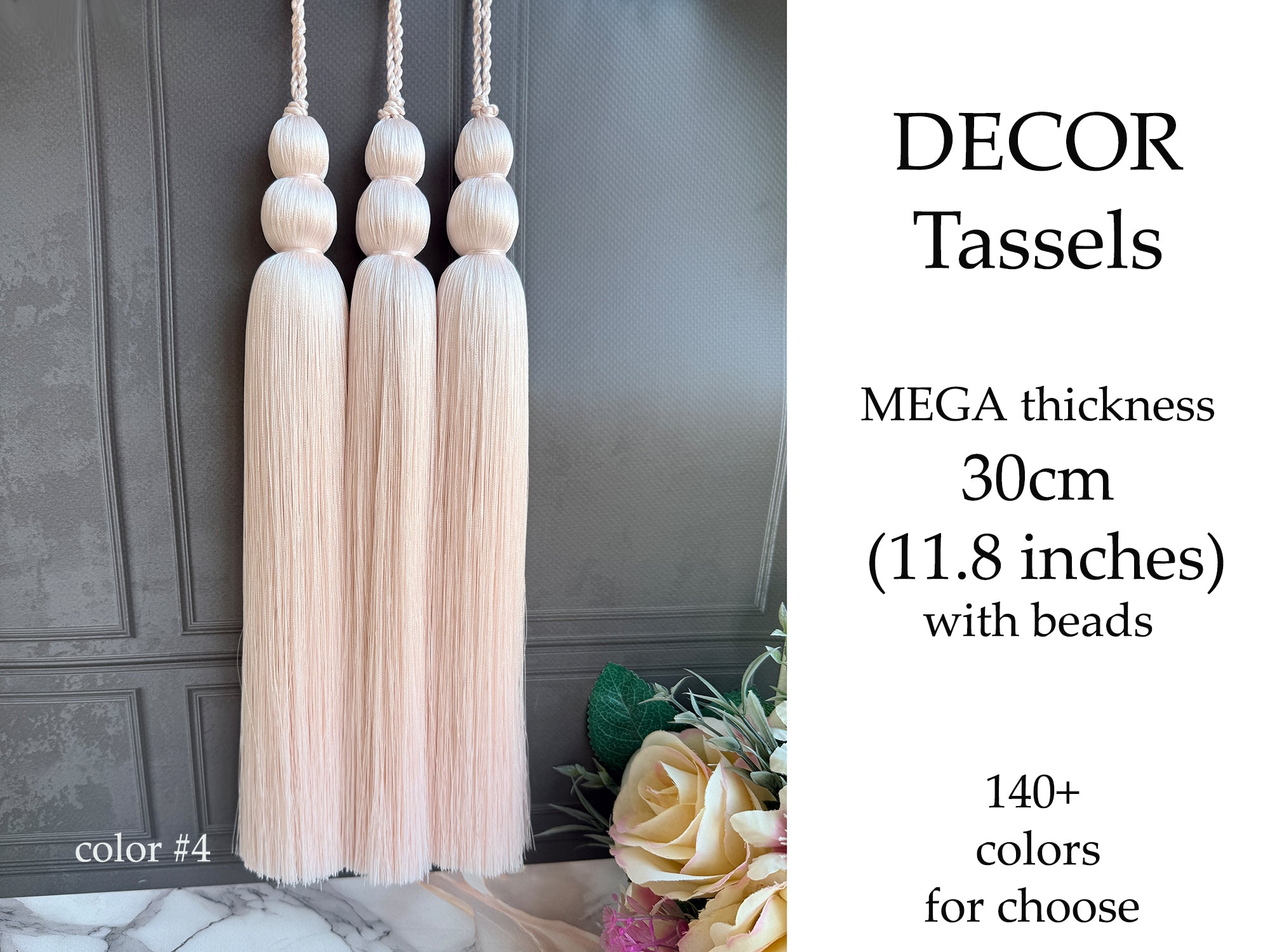 Decor 11.8 inches (30cm) MEGA thick silk tassel with beads