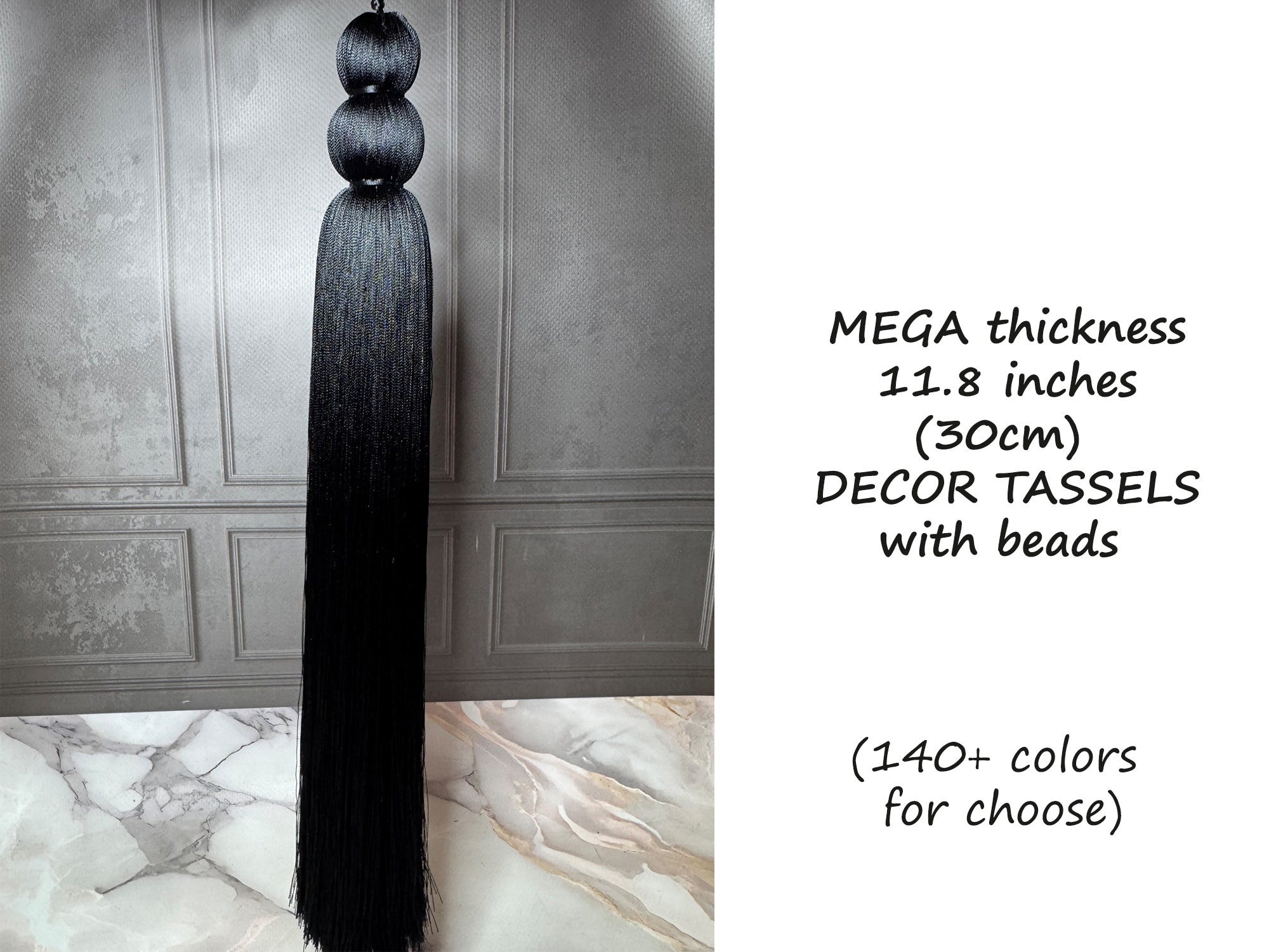 Decor 11.8 inches (30cm) MEGA thick silk tassel with beads