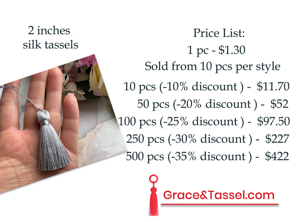 Blue 2 inches silk tassels for invitations with twisted loop