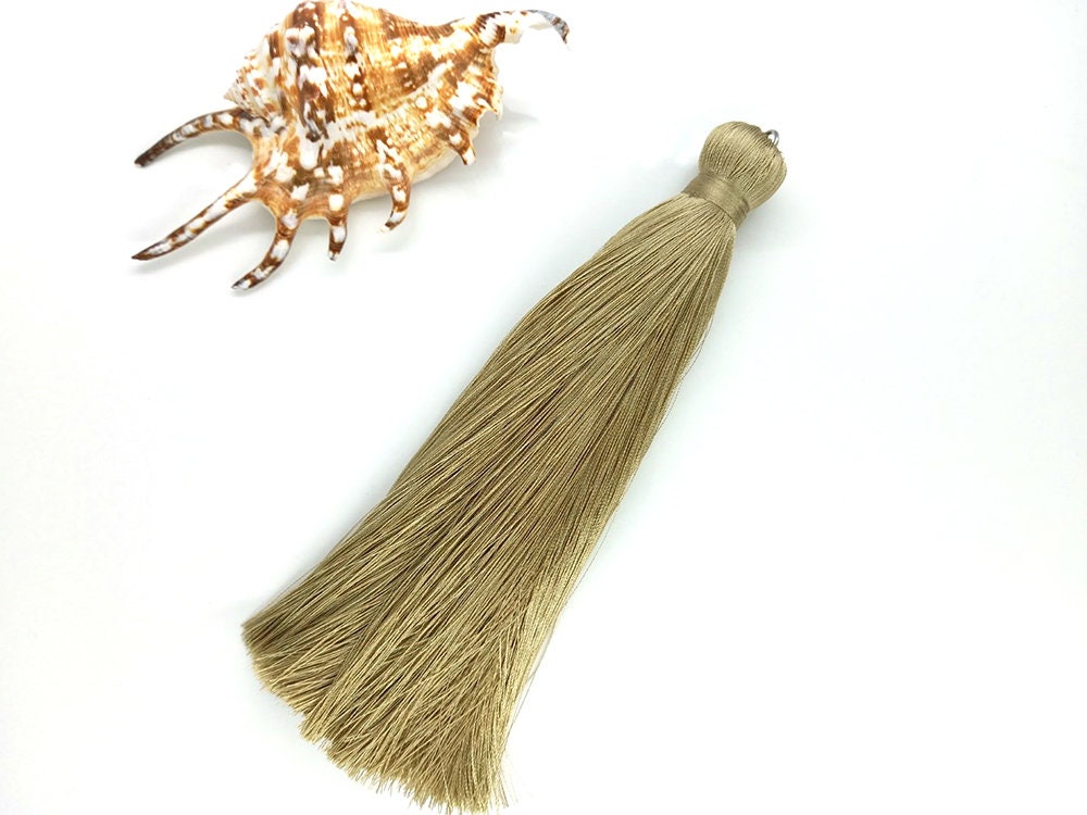 Gray olive 7 inches (18cm) MEGA thick silk tassel, Jumbo tassel, Large tassels, Long tassels