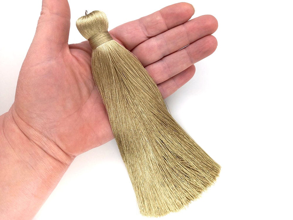 Gray olive 7 inches (18cm) MEGA thick silk tassel, Jumbo tassel, Large tassels, Long tassels