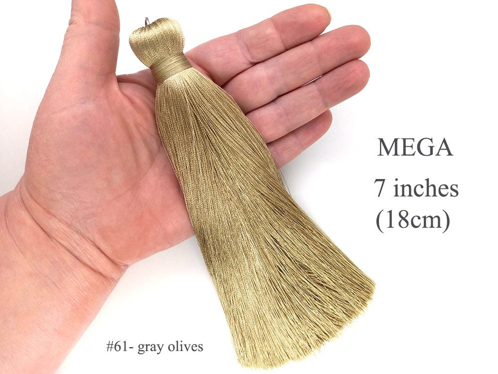 Gray olive 7 inches (18cm) MEGA thick silk tassel, Jumbo tassel, Large tassels, Long tassels