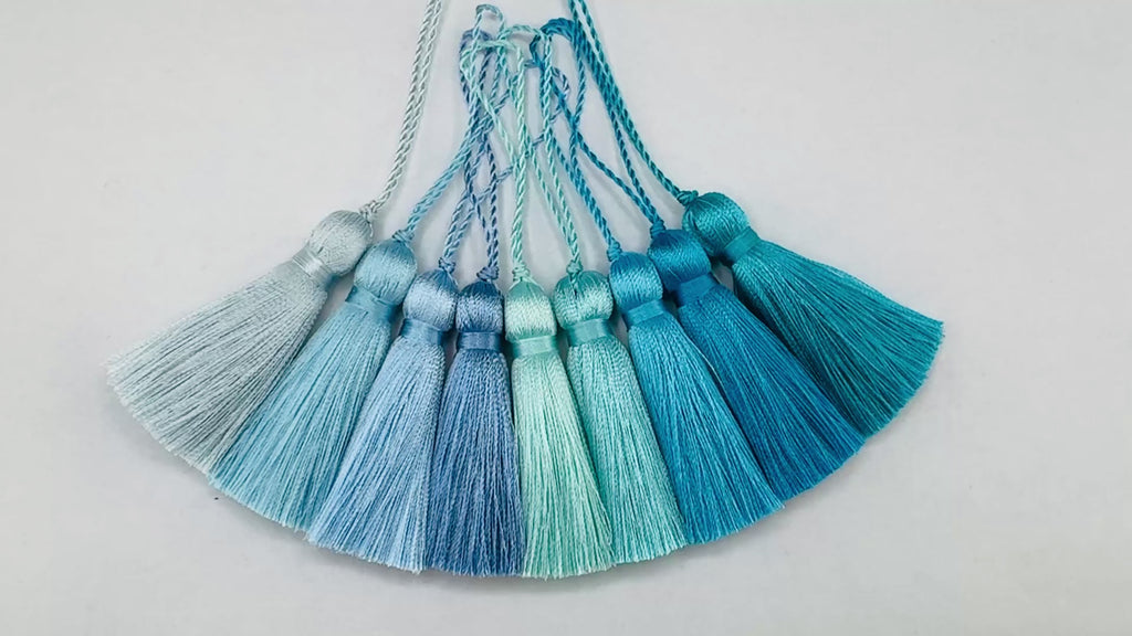 Blue 2 inches silk tassels for invitations with twisted loop